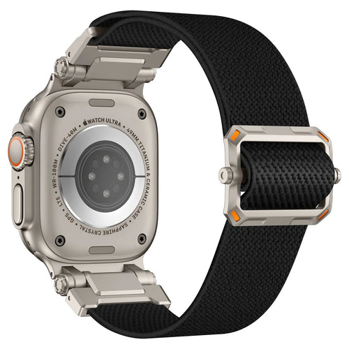 Nylon Polyester Explorer Strap, black with titanium, on a watch, 3/4 rear view