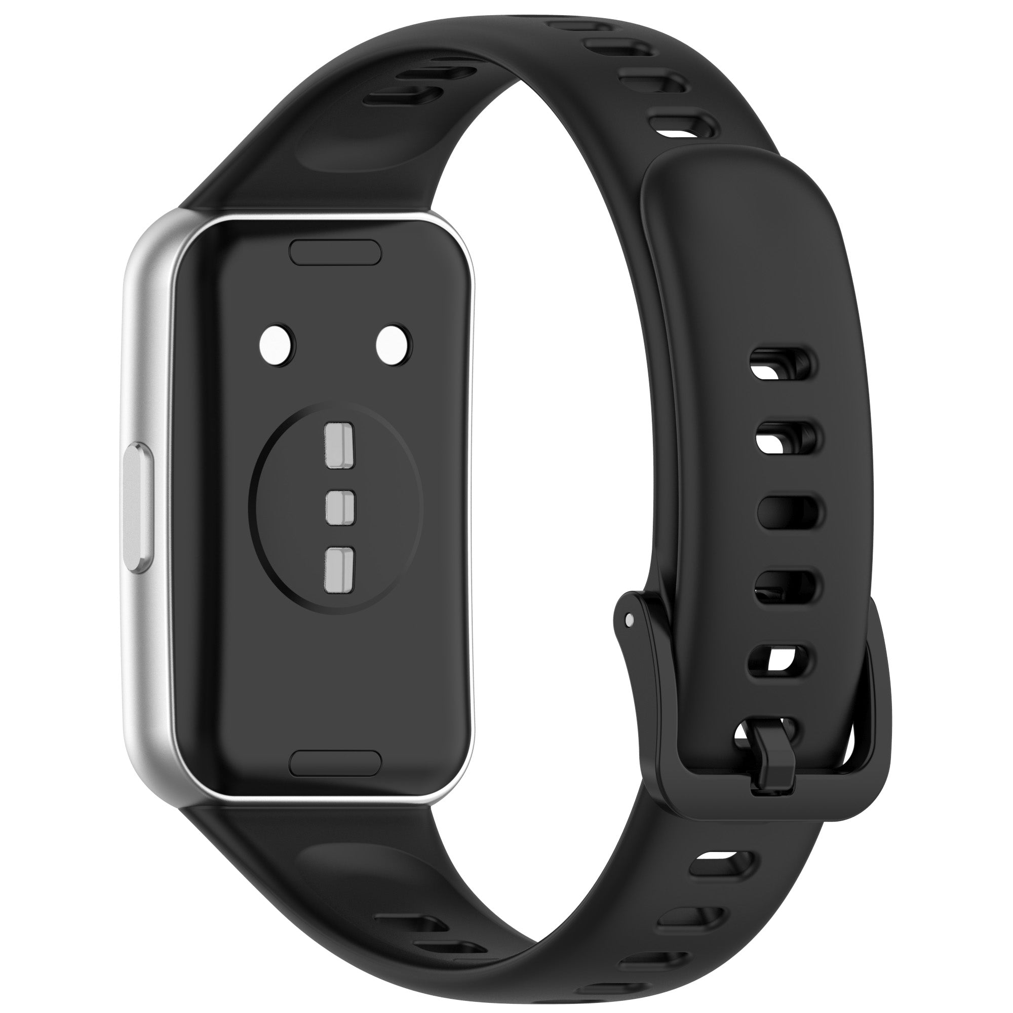 Silicone Strap, black, on a watch, 3/4 rear view