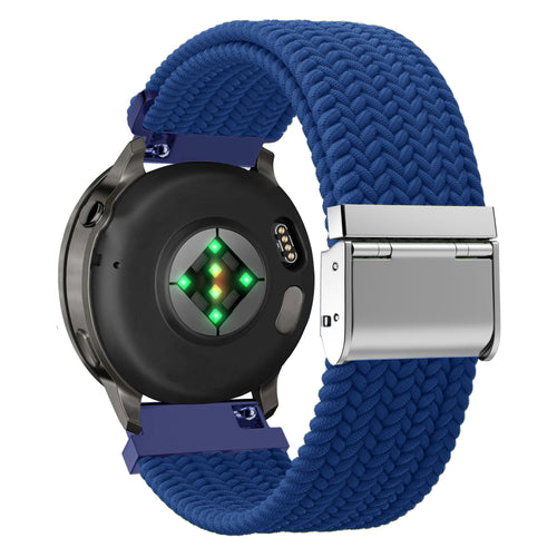 Woven Nylon Strap, blue, on a watch, 3/4 rear view