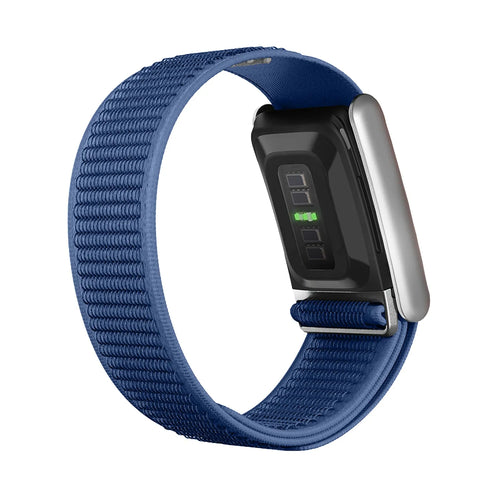 Nylon Hybrid Strap, blue, on a watch, 3/4 rear view