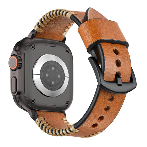 Apple Watch Ultra Stitched Leather Strap (Brown)