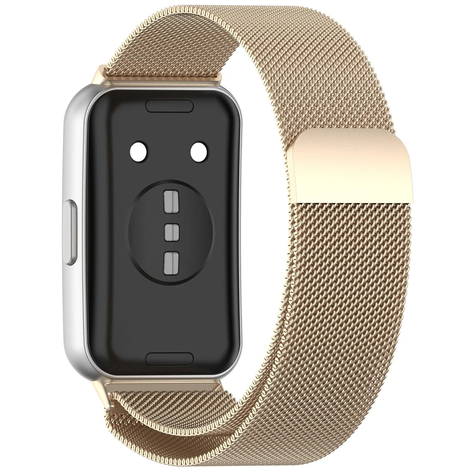 Milanese Strap, champagne, on a watch, 3/4 rear view