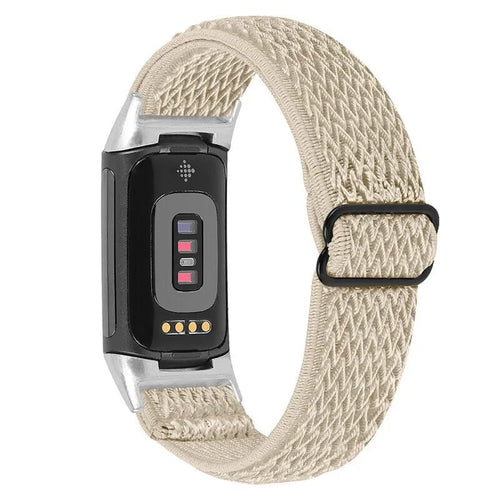 Nylon Elastic Strap, beige, on a watch, 3/4 rear view