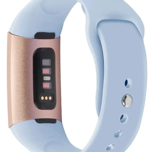 Silicone Sport Strap, light blue, on a watch, 3/4 rear view