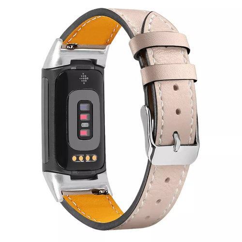 Fitbit Charge 6 Modern Lederarmband (Hellbeige)