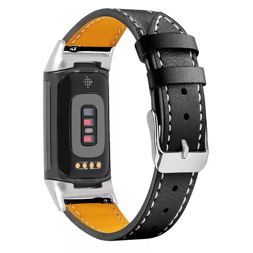 Fitbit Charge 5 Modern Lederarmband (Schwarz)