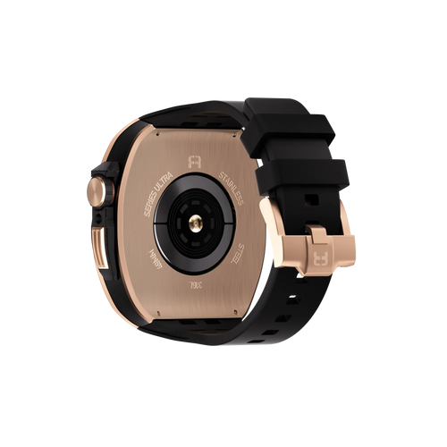 Reqior Apple Watch 45mm Polymer and Metal Hülle mit integriertem Gummi-Armband (Roségold)