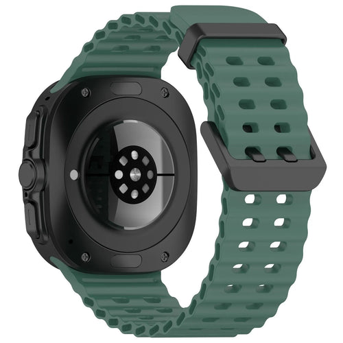 Silicone Ocean Strap, dark green, on a watch, 3/4 rear view
