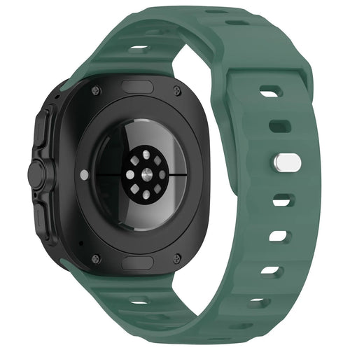 Outdoor Silicone Strap, dark green, on a watch, 3/4 rear view
