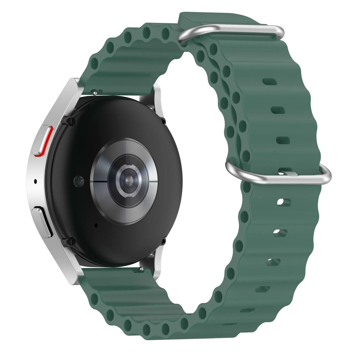 Silicone Ocean Strap, dark green, on a watch, 3/4 rear view