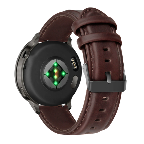 Leather Strap 'Classic', dark brown, on a watch, 3/4 rear view