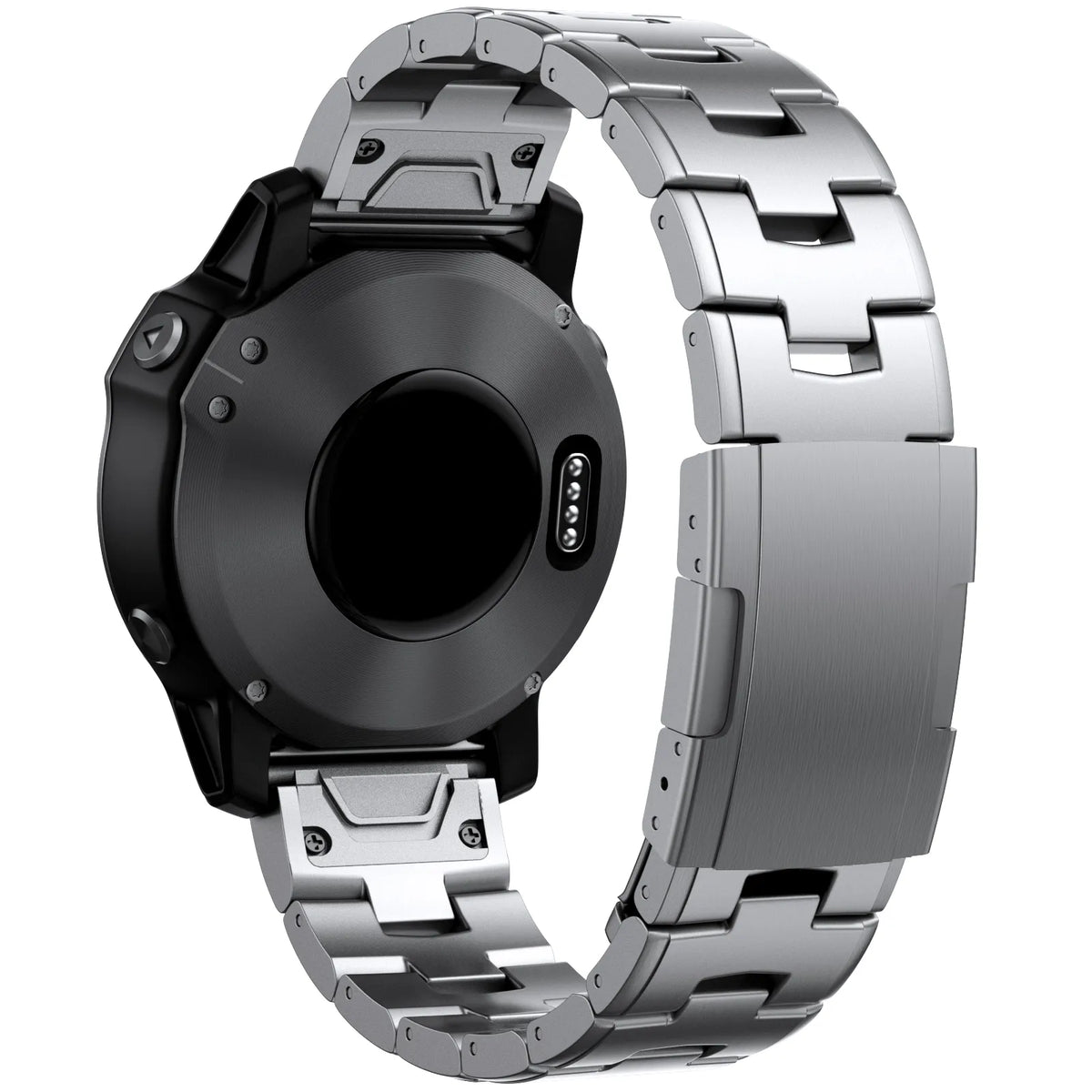 Titanium Strap, silver, on a watch, 3/4 rear view
