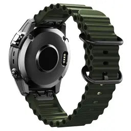 Silicone Ocean Strap, army green, on a watch, 3/4 rear view