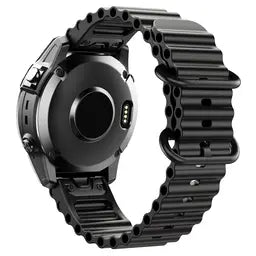 Silicone Ocean Strap, black, on a watch, 3/4 rear view