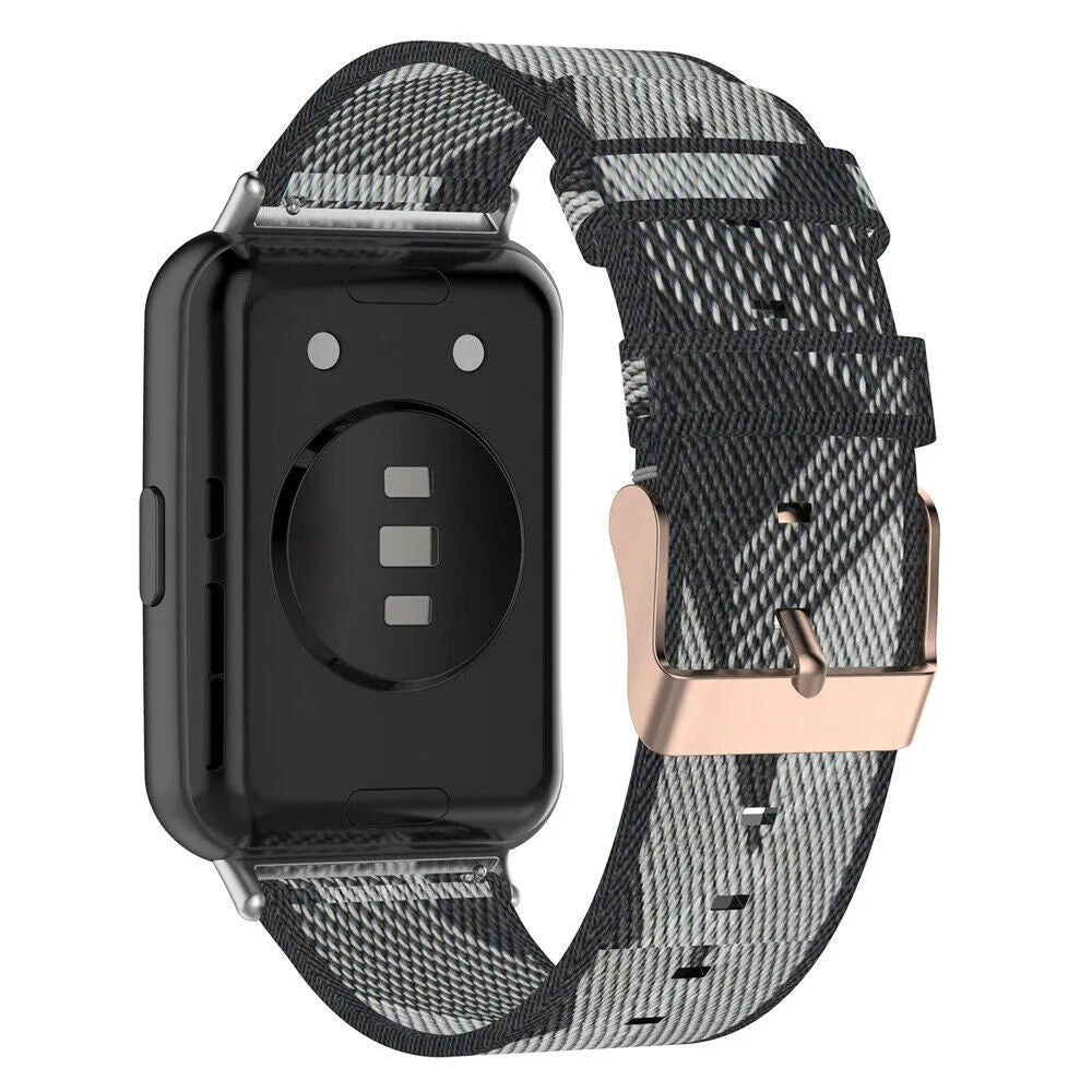 Nylon Buckle Strap, black/grey, on a watch, 3/4 rear view