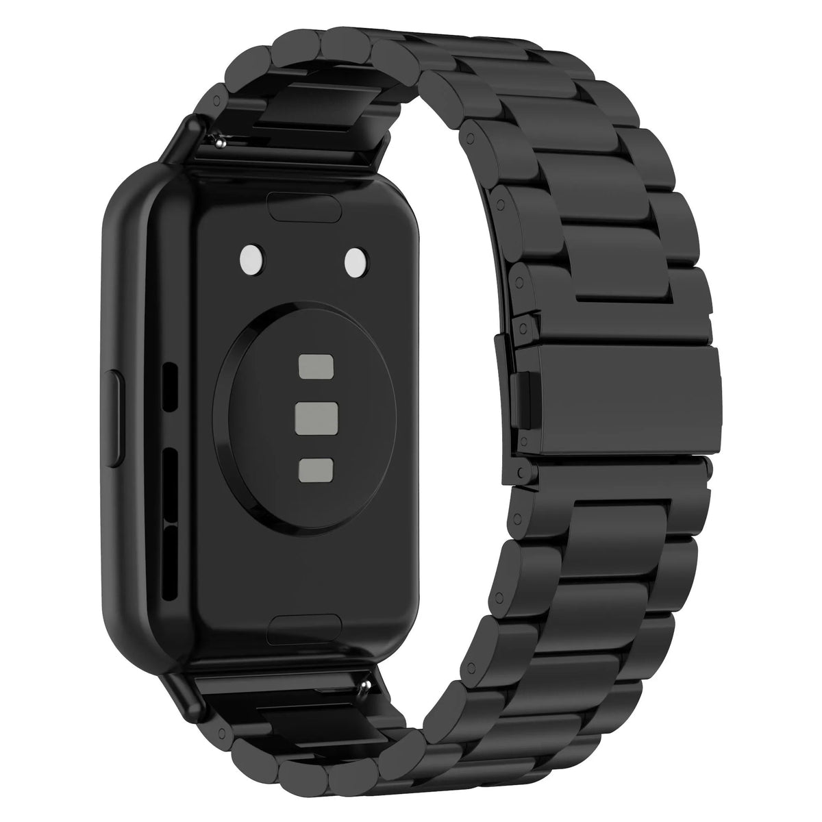 Steel Strap, black, on a watch, 3/4 rear view