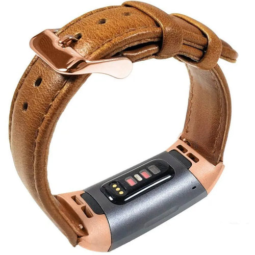 Leather Strap, brown, on a watch, 3/4 rear view
