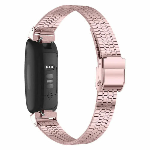 Fine Steel Strap, pink, on a watch, 3/4 rear view
