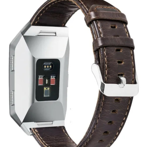 Leather Strap, dark brown, on a watch, 3/4 rear view