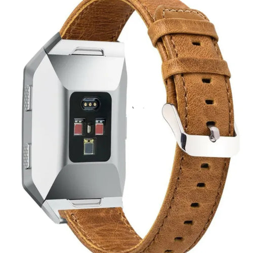 Leather Strap, brown, on a watch, 3/4 rear view