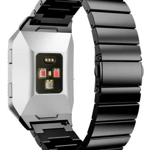Metal Strap, black, on a watch, 3/4 rear view
