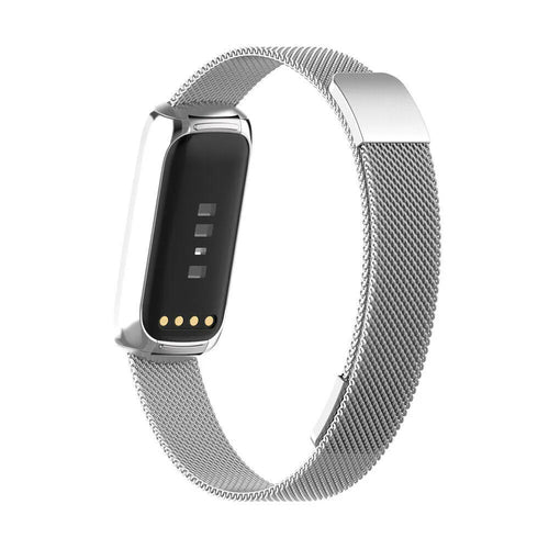 Milanese Strap, silver, on a watch, 3/4 rear view
