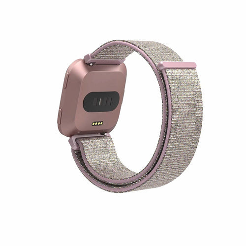 Nylon Strap, pink, on a watch, 3/4 rear view