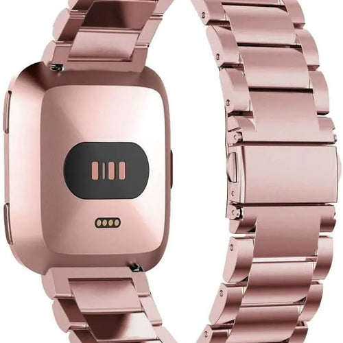 Steel Strap, pink, on a watch, 3/4 rear view