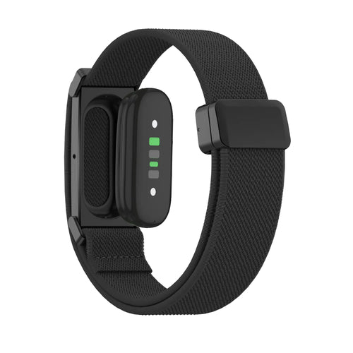 Nylon Strap with D-buckle, black, on a watch, 3/4 rear view