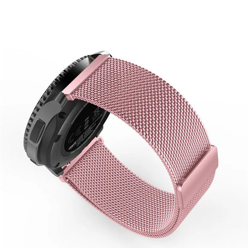 Milanese Strap, pink, on a watch, 3/4 rear view