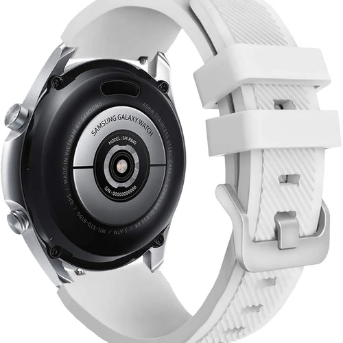 Twill Silicone Strap, white, on a watch, 3/4 rear view
