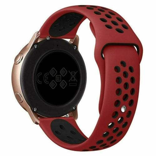 Silicone Sport Strap, red/black, on a watch, 3/4 rear view
