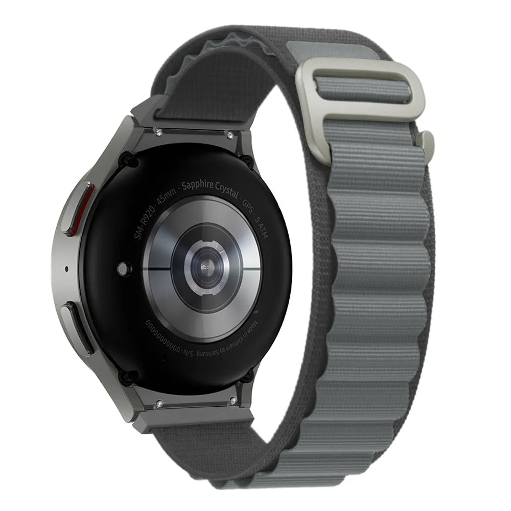 Alpine Nylon Strap, dark grey, on a watch, 3/4 rear view