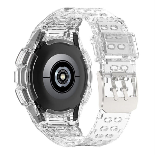 Silicone Strap with Frame, transparent, on a watch, 3/4 rear view