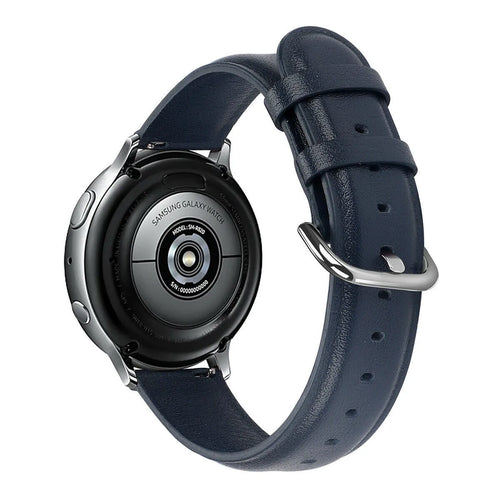 Leather Strap, dark blue, on a watch, 3/4 rear view