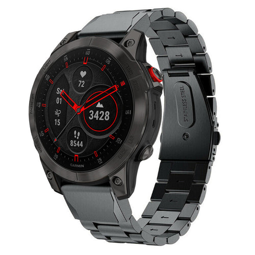 Steel Strap, black, on a watch, 3/4 rear view