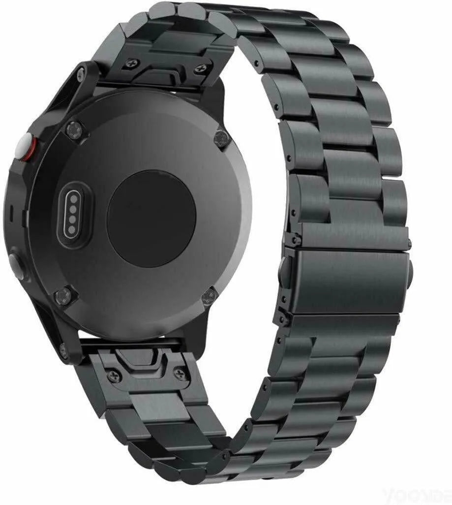 Steel Strap, black, on a watch, 3/4 rear view