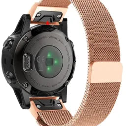 Milanese Strap, rose gold, on a watch, 3/4 rear view