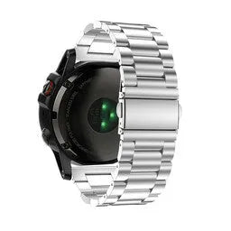 Steel Strap, silver, on a watch, 3/4 rear view