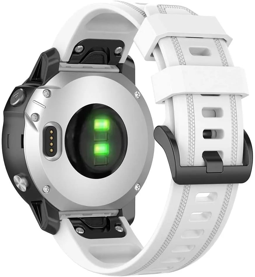 Silicone Strap, white, on a watch, 3/4 rear view