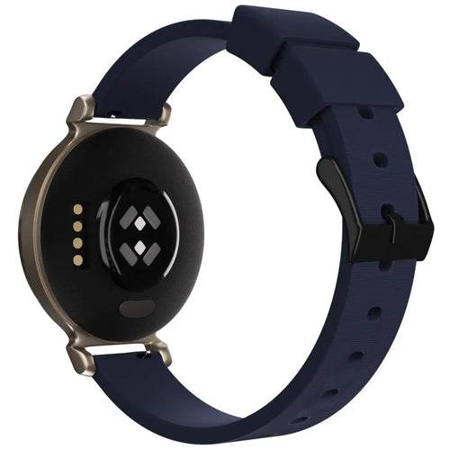 Luxury Silicone Strap, dark blue, on a watch, 3/4 rear view