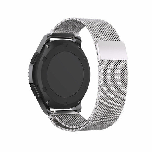 Milanese Strap, silver, on a watch, 3/4 rear view