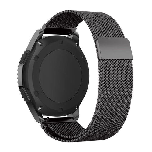 Milanese Strap, black, on a watch, 3/4 rear view