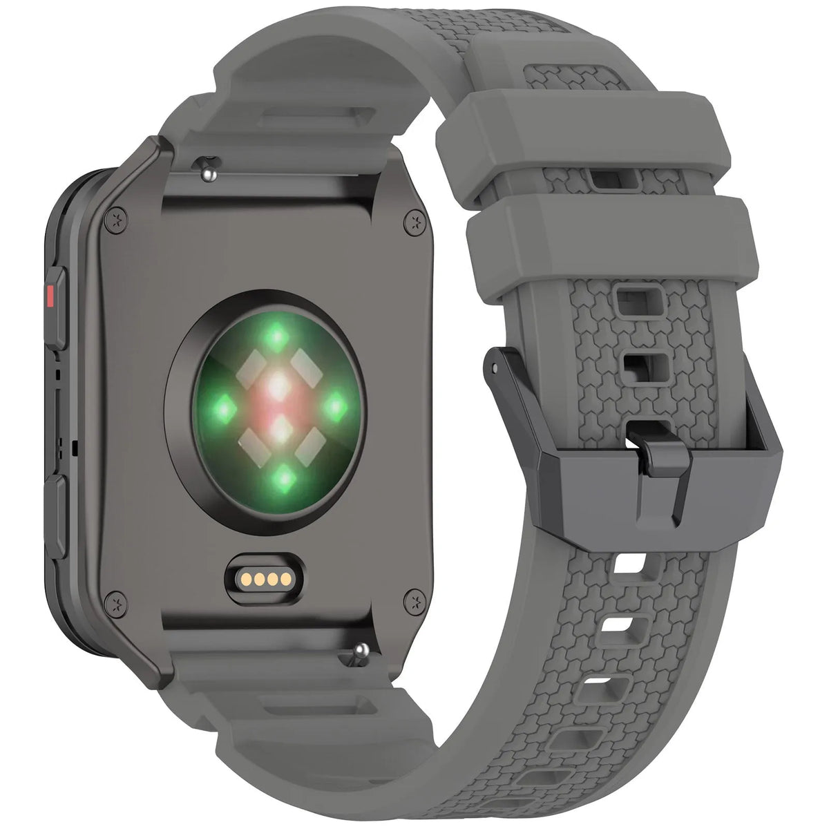 Silicone Strap, grey, on a watch, 3/4 rear view