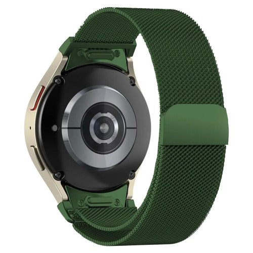 Milanese Strap 'One Push', green, on a watch, 3/4 rear view