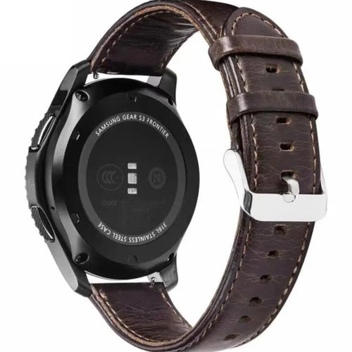 Leather Strap, dark brown, on a watch, 3/4 rear view