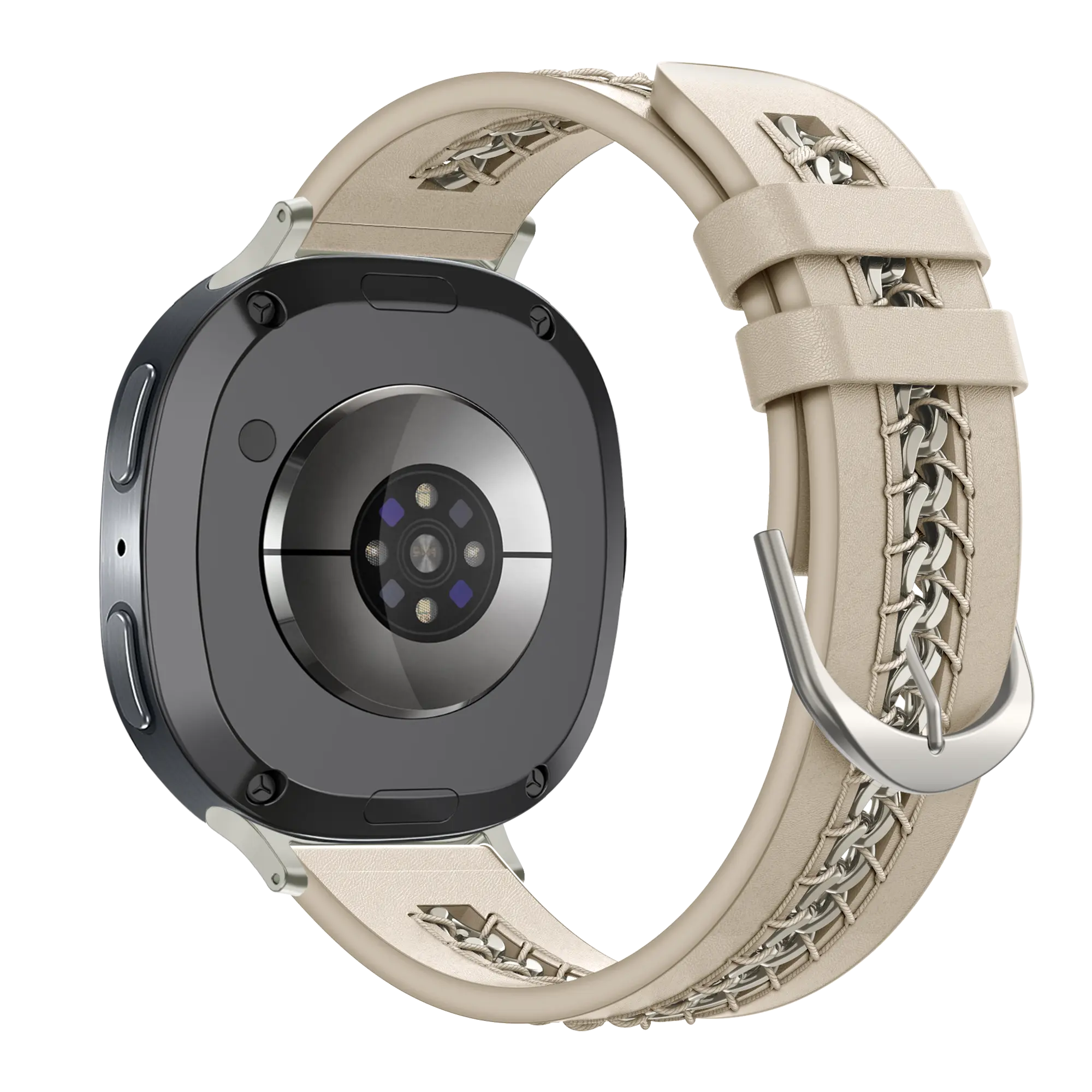 Bandz Samsung Galaxy Watch 8 - 44mm Lederarmband 'Chains' (Beige)