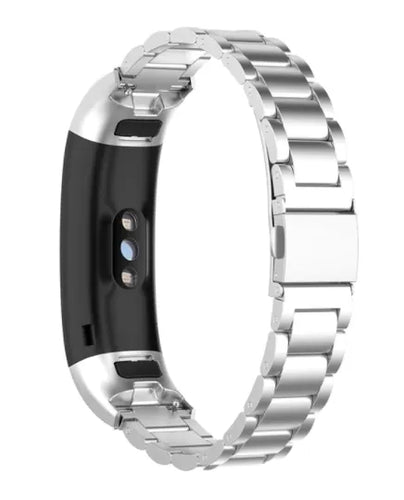 Steel Strap, silver, on a watch, 3/4 rear view