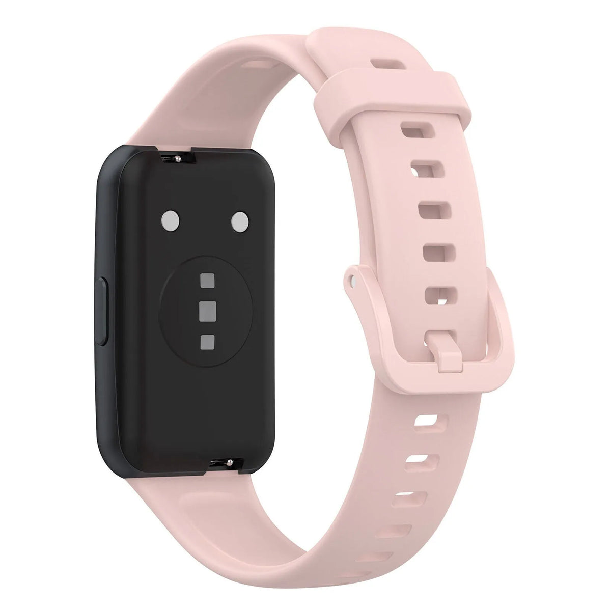Silicone Strap, pink, on a watch, 3/4 rear view