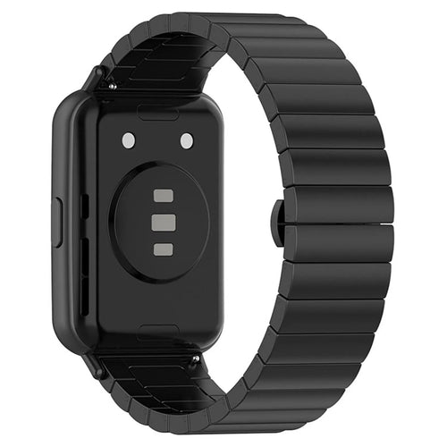 Metal Strap, black, on a watch, 3/4 rear view